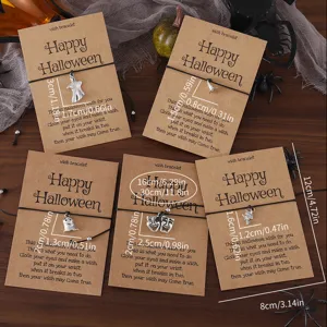 Halloween Geist Wunscharmband Set mit Legierungsanhänger und Kraftpapierkarte für Geschenke.
