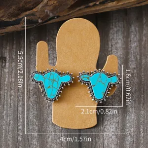 Türkis Rinderkopf Ohrringe Detailansicht mit Maßangabe, vintage boho Legierung Schmuck.