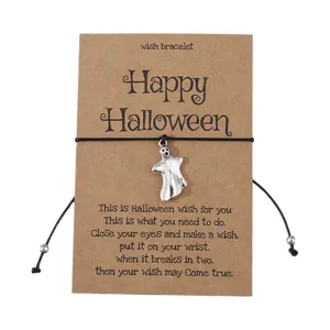 Halloween Geist Wunscharmband mit Karte, handgemachtes geflochtenes Seil Schmuck Geschenk.