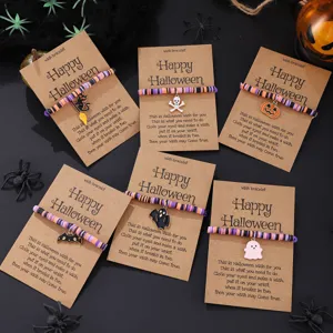Halloween Wunscharmband Set Polymer Clay bunte Perlen Geist Kürbis Anhänger Geschenke