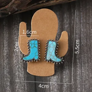 Türkis Cowboy Stiefel Ohrringe für Damen, Vintage Western Stil Legierung Schmuck Hauptbild.