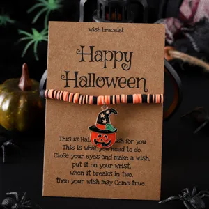 Halloween Kürbis Hexenhut Perlenarmband mit Wunschkarte für Party Geschenk Damen