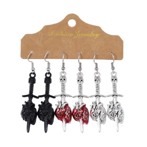 Gotisch Totenkopf Dolch Anatomisches Herz Ohrringe Set Retro Punk Ohrschmuck Damen