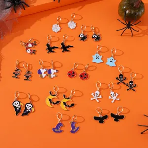 Halloween niedlich Geist Kürbis Fledermaus Hexenhut Ohrringe Set, lustiger Schmuck.