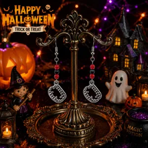 Halloween gothic γοτθικά σκουλαρίκια βαμπίρ μακριά με κόκκινες μαύρες χάντρες πάρτι κοσμήματα
