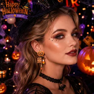 Vintage Halloween strass κολοκύθα σκουλαρίκια μακριά με χάντρες για αποκριάτικο πάρτι