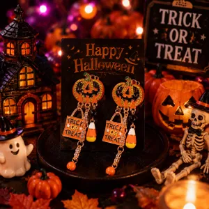 Ρετρό σκουλαρίκια κολοκύθας Halloween με στρας μακριές χάντρες καραμέλας πάρτι κοσμήματα
