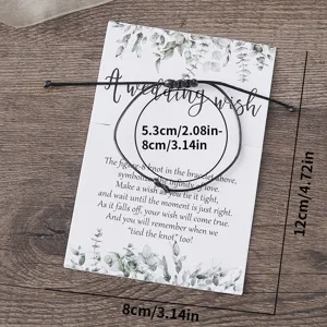 Black woven cord bracelet with blessing card, adjustable size 5.3-8cm, perfect wedding gift.