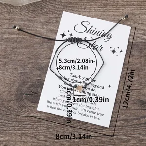 Adjustable black woven cord bracelet with a cute star pendant on blessing card, daily jewelry.