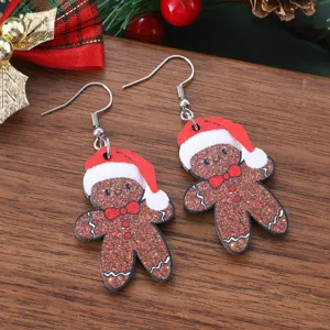 Weihnachtlicher lebkuchenmann holz ohrringe mit süßen mützen festlicher schmuck geschenke