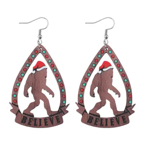 Holz Weihnachten Bigfoot Tropfen Ohrringe Festlich Hängende Ohrringe Geschenk Für Frauen