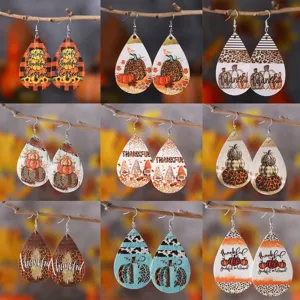 Erntedankfest PU Leder Tropfen Ohrringe Set, Kürbis Leopard Zwerg Herbst Schmuck.