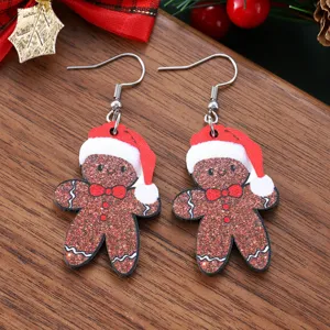 Weihnachten Holz Lebkuchenmann Ohrringe süße Weihnachtsmütze Hängeohrringe festlichen Schmuck