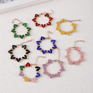 Buntes Emaille Herz Charm Armband Für Damen Mode Legierung Herzform Verstellbares Kettchen Armband Süßer Schmuck Geschenk