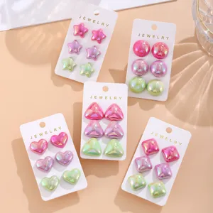 Japanische frische Acryl 3D geometrische schillernde Ohrringe Set süße Herz Stern Ohrstecker