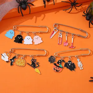 Halloween enamel safety pin brooch set with cute ghost pumpkin gothic charms for party gifts