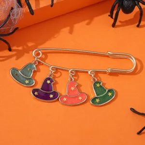 Halloween heksenhoed broche, kleurrijke emaille bedels met sterren, feest sieraden.