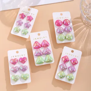 Japanisch Frisch Acryl 3D Geometrisch Irisierend Ohrstecker Kollektion Herz Stern Kreis Dreieck Quadrat Für Damen Schmuck