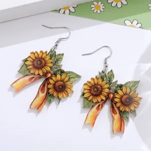 Sunflower bow acrylic dangle earrings for women fashion floral jewelry party gift accessories