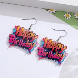 Colorful acrylic Happy Birthday drop earrings for birthday party gifts and fashion jewelry daily wear.
