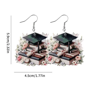 Abschlussthema Acryl Ohrringe mit Doktorhut Buchen und Blumen fur Damen Geschenk