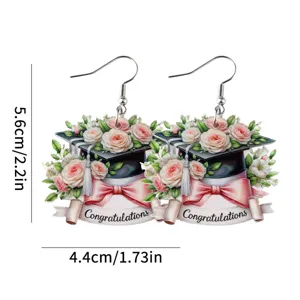 Abschluss Acryl Ohrringe mit Doktorhut Blumen Schleife und Rollen Motiv für Geschenk.