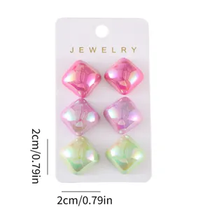 Acryl schillernde rautenförmige ohrringe set, süße bunte geometrische ohrschmuck.