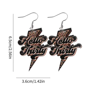 Acrylic leopard print lightning Hello Thirty dangle earrings for women birthday party gift.