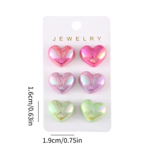 Japanischer frischer Acryl Farbverlauf Herz Ohrringe Set, süße glänzende Ohrstecker.