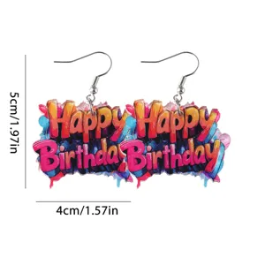 Colorful graffiti Happy Birthday acrylic drop earrings for women party jewelry gift