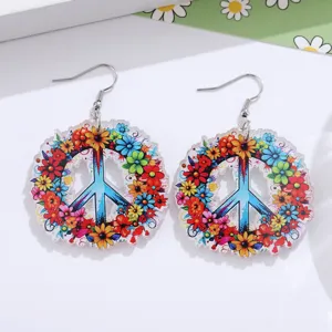 Orecchini pendenti segno de pace acrilico colorato stile bohemien gioielli regalo