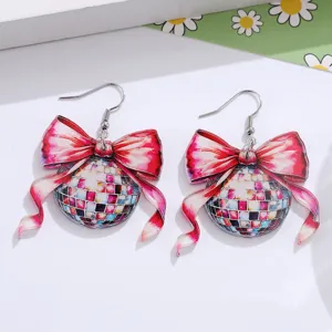 Colorful disco ball bow acrylic drop earrings trendy party jewelry gift for women