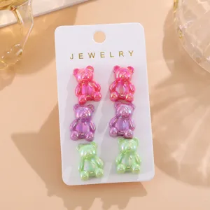 Bunte Acryl Gummibärchen Ohrstecker Set für Damen, süße geometrische Ohrringe Schmuck.