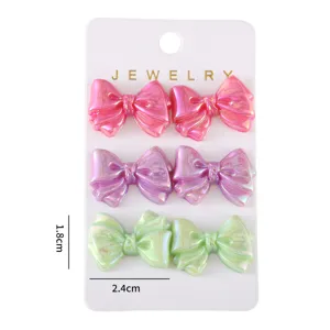 Buntes Acryl Schleifen Ohrring Set mit Displaykarte, süßer und stilvoller Modeschmuck Geschenk.