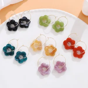 Süße Acryl Blumen Hängeohrringe Frische Makronenfarbe Legierung Creolen Ohrringe Für Damen Elegant Zarter Schmuck Geschenk