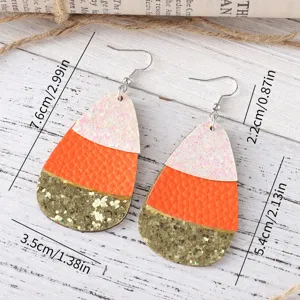 Orecchini pendenti in pelle PU glitterata autunno ringraziamento moda gioielli da donna