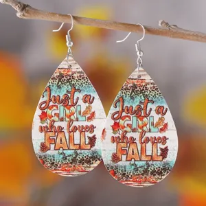 Herbst Thanksgiving Tropfen PU Leder Ohrringe mit herbstlichem englischem Print Haken.
