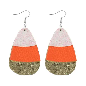 Orecchini pendenti in pelle PU e paillettes autunno Ringraziamento, gioielli brillanti.
