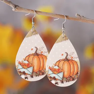 Herbst Thanksgiving Kürbis PU Leder Tropfen Ohrringe für saisonale Party Geschenke.