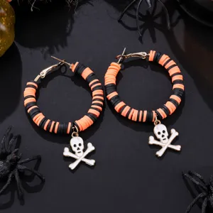 Halloween schwarz orange Fimo Perlen Creolen mit Totenkopf Anhänger für Gothic Schmuck