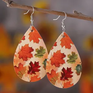 Herbst Ahornblatt PU Leder Tropfen Ohrringe fur Thanksgiving Party Schmuck Geschenk.