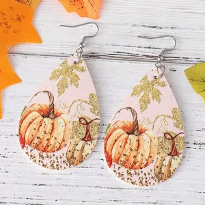 Thanksgiving Kuerbis Ahornblatt PU Leder Tropfen Ohrringe Damen Herbst Party Schmuck Geschenke