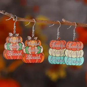 Pendientes de Acrílico con Diseño de Torre de Calabaza Apilada de Tres Colores para el Día de Acción de Gracias Joyas de Letras