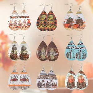 Erntedankfest PU Leder Tropfen Ohrringe Western Leoparden Kuh Muster Kürbis Gnom Hängeohrringe Für Party Geschenke Damen Schmuck