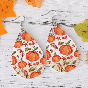 Herbst Erntedank Ahornblatt Kürbis PU Leder Tropfen Ohrringe für Damen Party Schmuck Geschenk