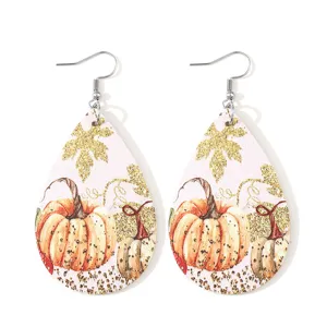 Herbst Thanksgiving Kürbis Ahornblatt Tropfen PU Leder Ohrringe Party Schmuck Geschenk