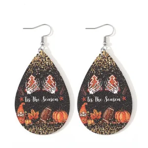 Herbst Thanksgiving Tropfen PU Leder Ohrringe Kürbis Ahornblatt Mode Partyschmuck