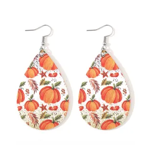 Herbst Thanksgiving Kürbis Ahornblatt PU Leder Tropfen Ohrringe Party Geschenke