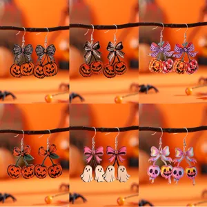 Halloween Gothisch Acryl Schleife Kürbis Geist Totenkopf Ohrringe Lustige Halloween Party Hänger Ohrringe Für Damen Schmuck