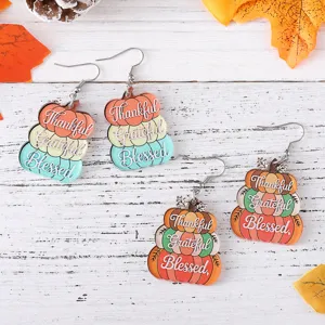 Aretes colgantes de acrílico con calabaza apilada de acción de gracias regalo de otoño mujer